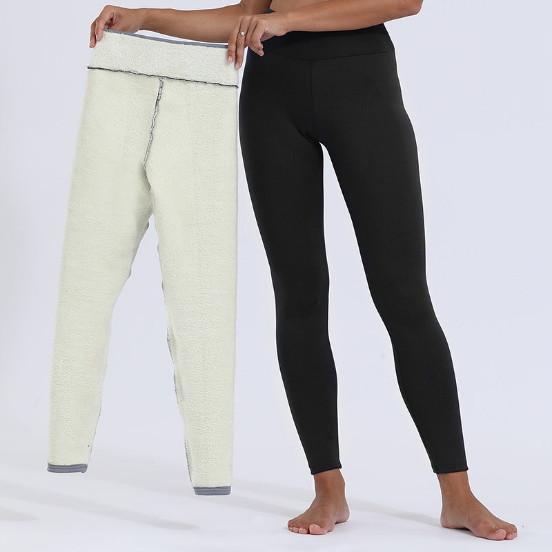 Leggings shown inside out next to the outer side