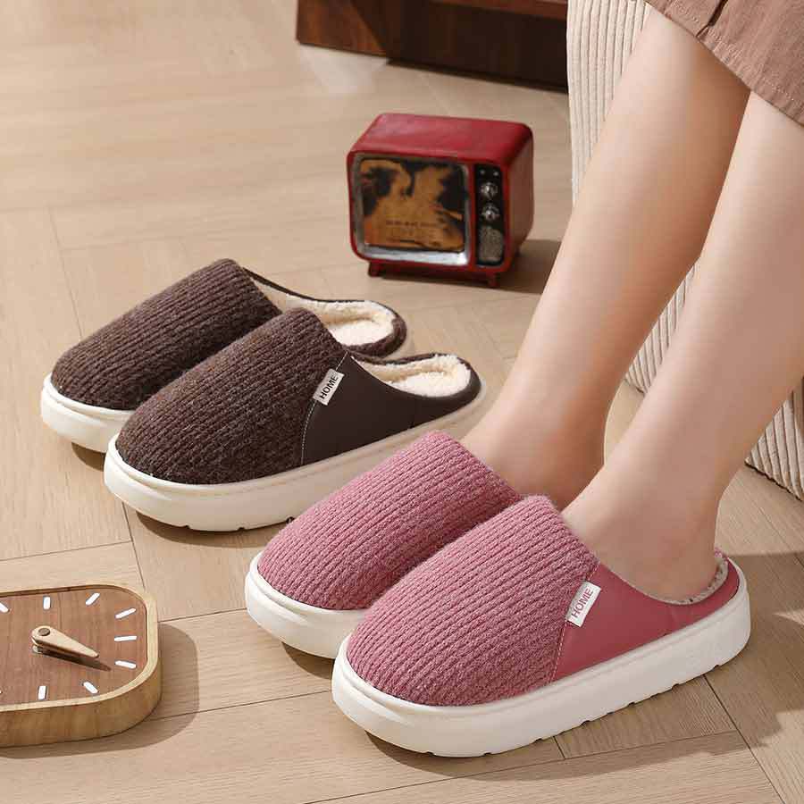 Plush slippers worn at home