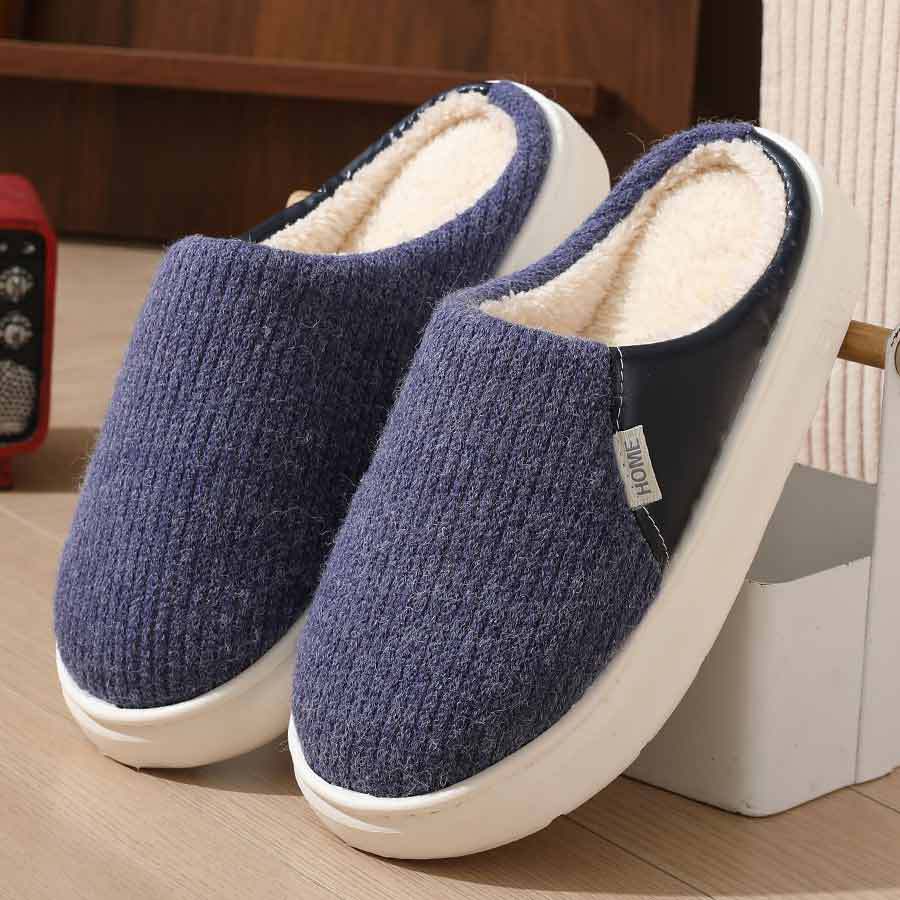 Blue plush house slippers