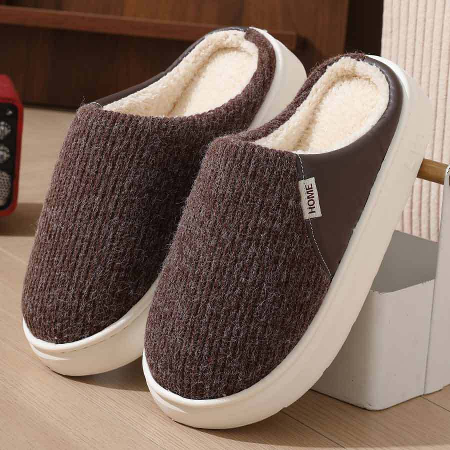 Coffee plush house slippers
